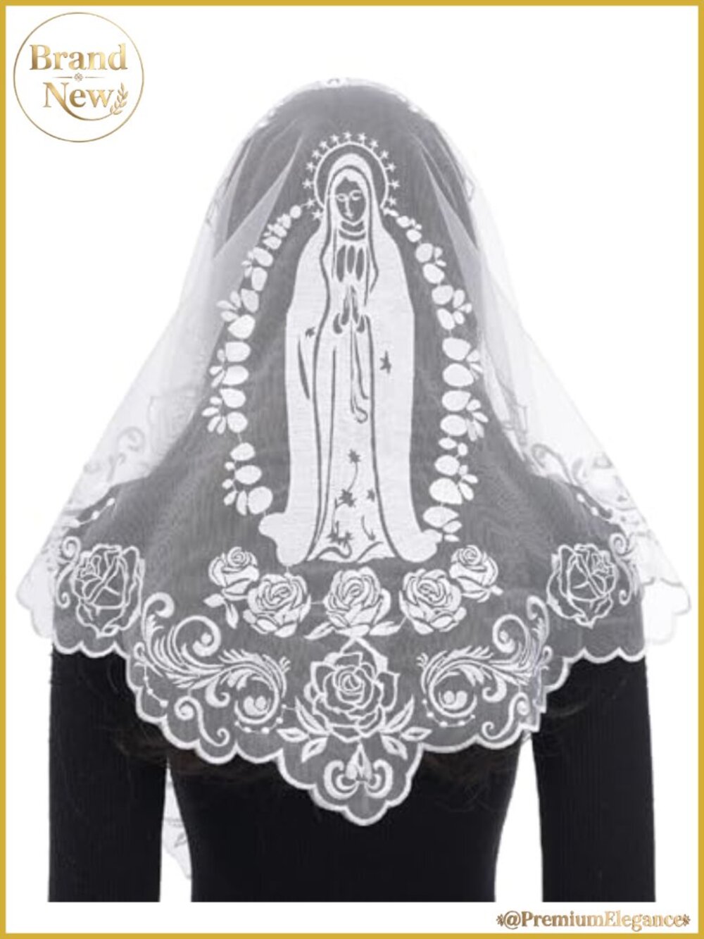 Women's Embroidered Virgin Mary Lace Catholic Chapel Veil for Worship & Bridal,